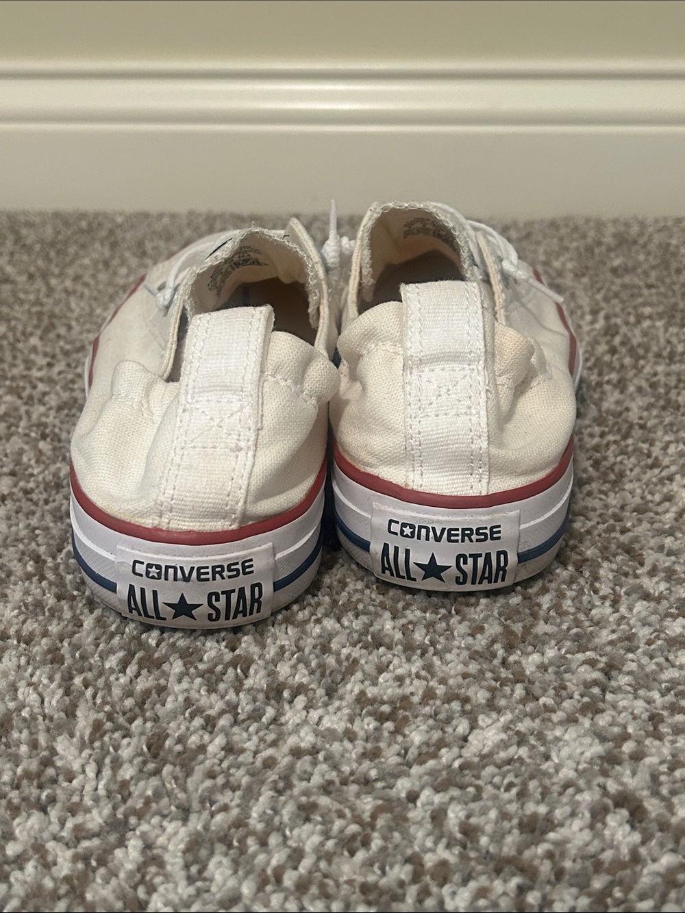 Converse Canvas Low Top Sneakers in Off-White with Red Trim, Elastic Back - Picture 3 of 4